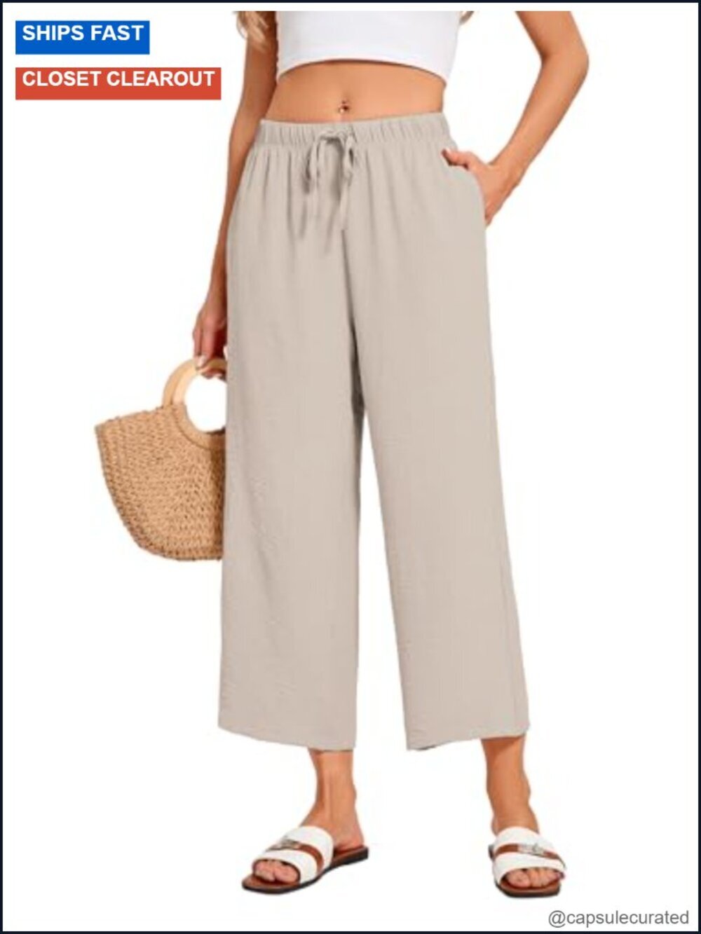 Wide Leg Palazzo Pants with Pockets Boho Flowy Cropped Trousers